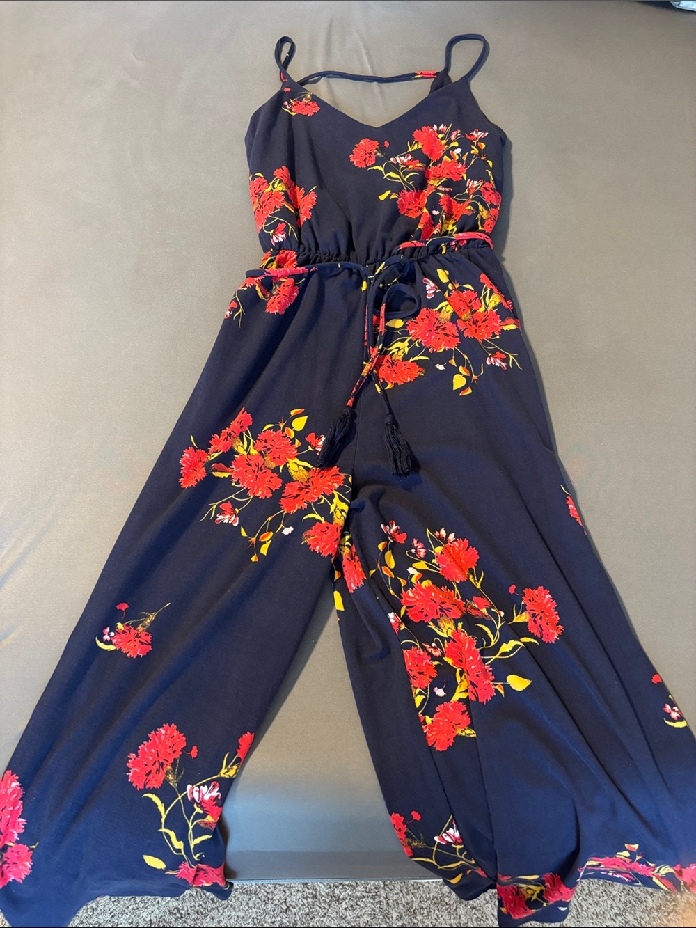 Xhilaration Floral Wide-Leg Jumpsuit with Tie Waist